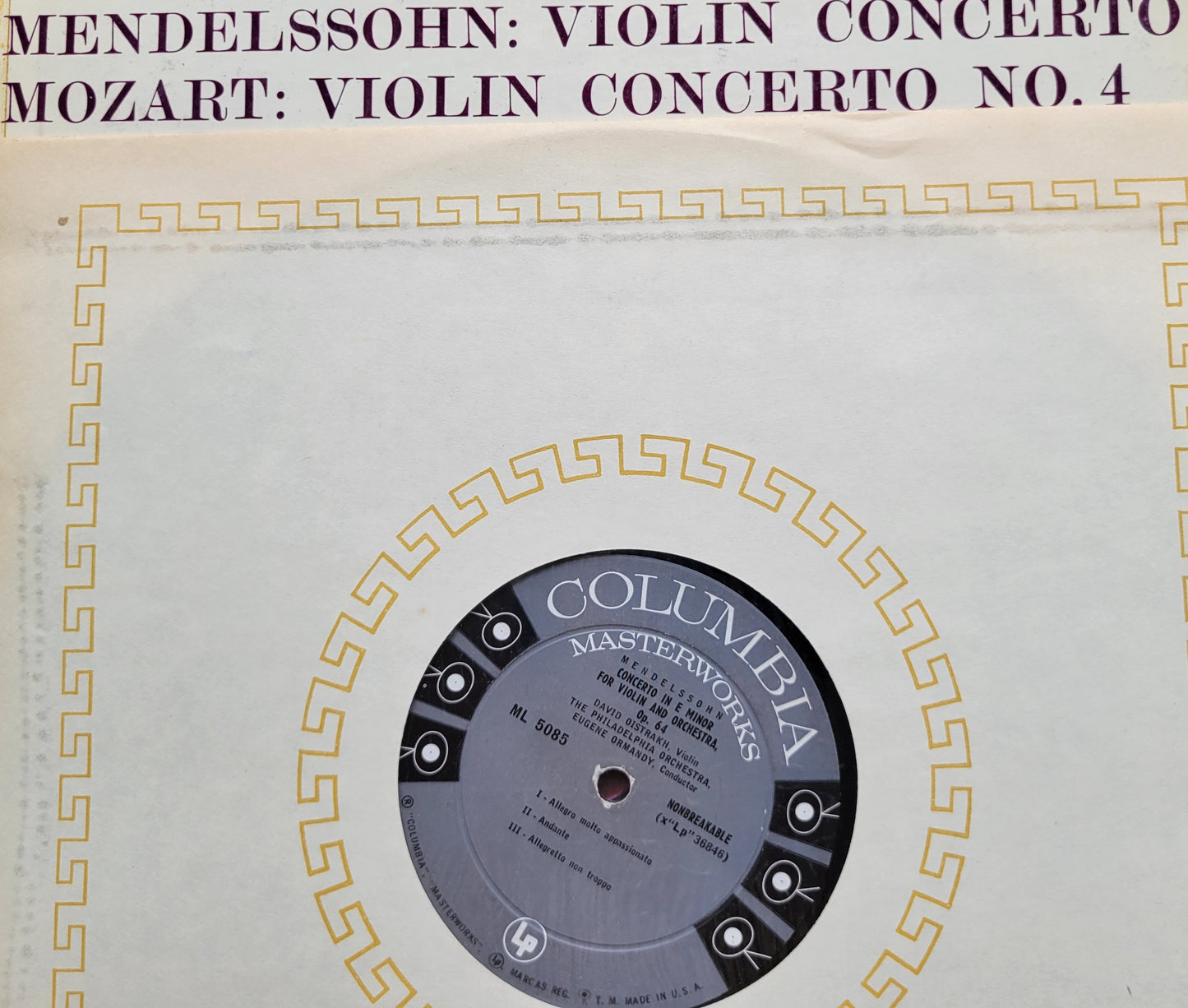 LP Record - Mendelssohn: Violin Concerto, Mozart: Violin Concerto No. 4