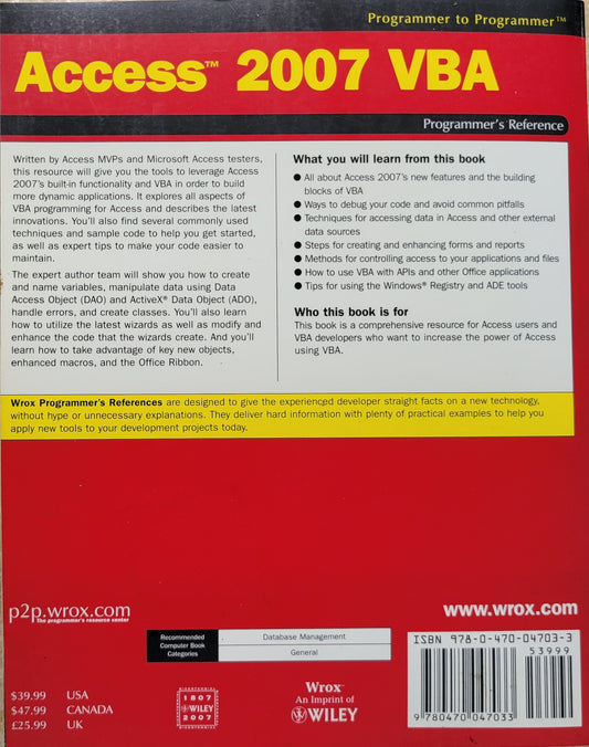 Access 2007 VBA Programmer's Reference