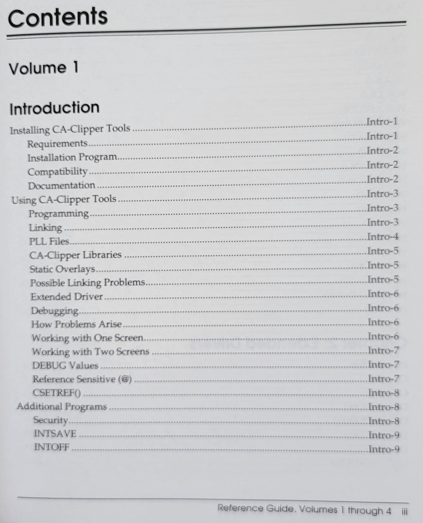 Vintage - CA Clipper Tools Reference Guide Vol. 1 for DOS