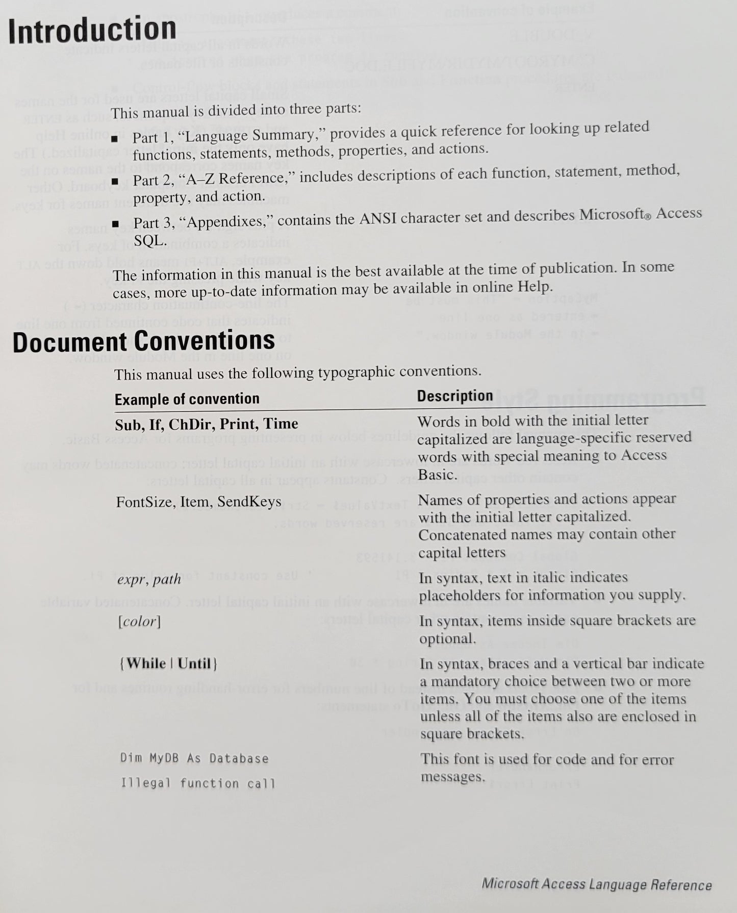 Vintage - Microsoft Access Language Reference