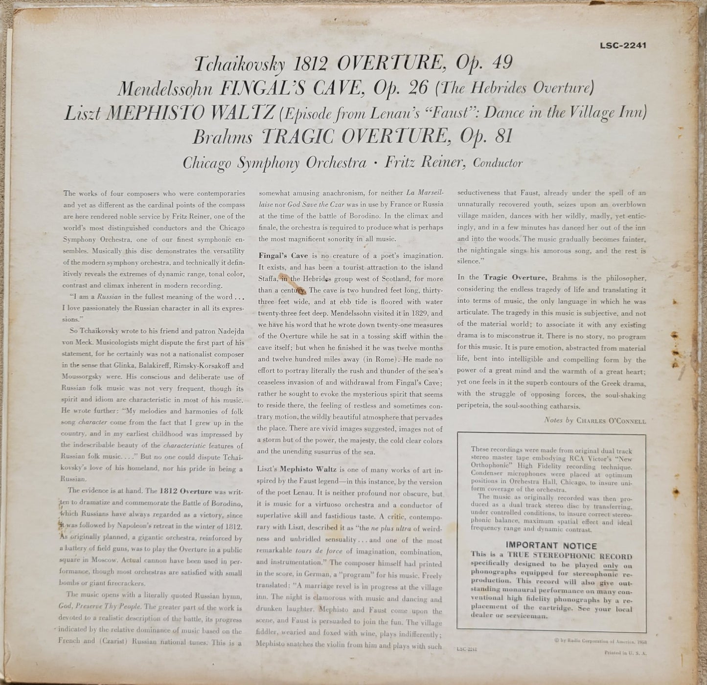 8. LP Record - Tchaikovsky: 1812 Overture and Mendelssohn: Fingal's Cave Overture