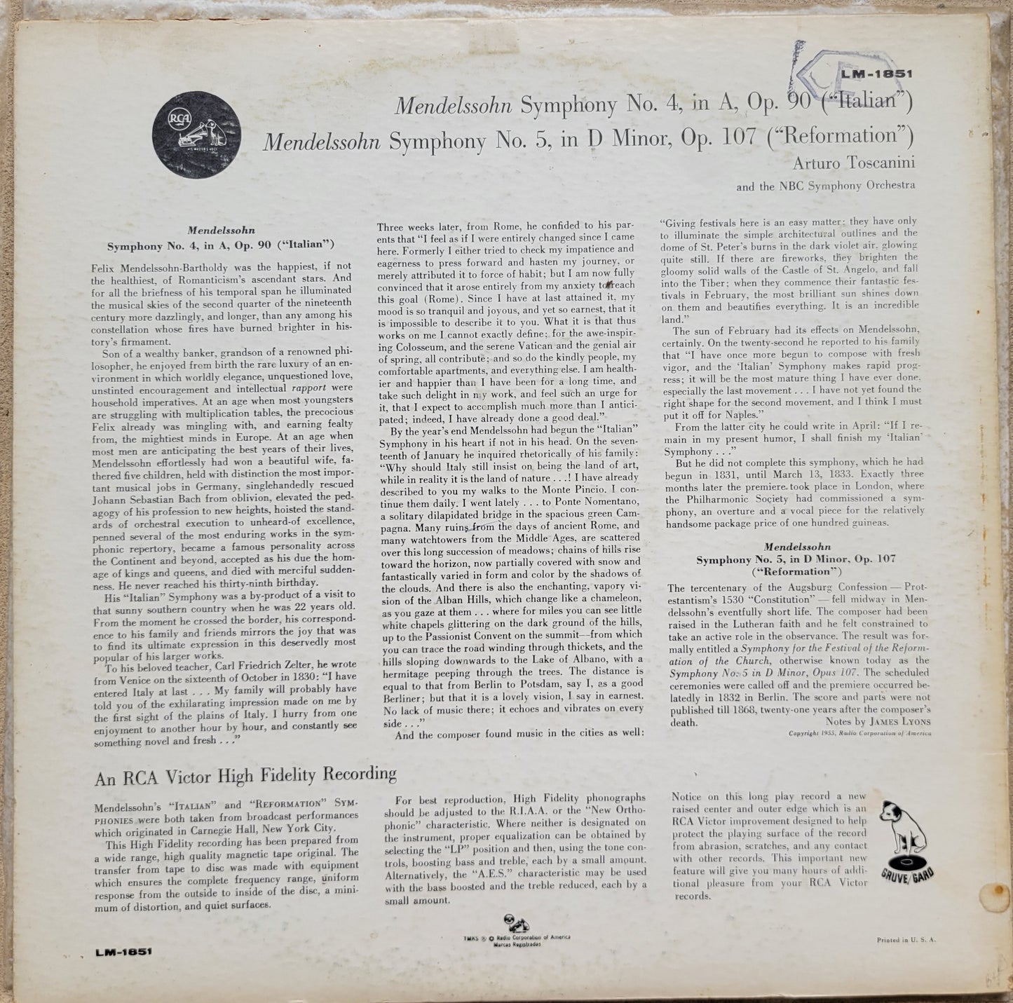 LP Record - Mendelssohn Symphony No. 4 and No. 5