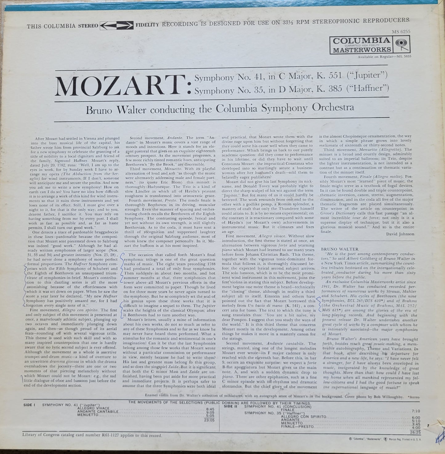 LP Record - Mozart: Symphony No. 41 Jupiter and No. 35 Haffner