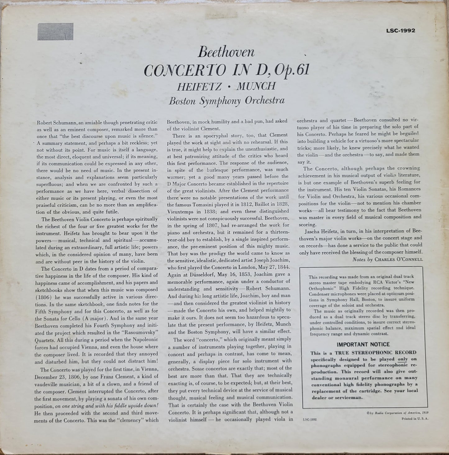 LP Record - Beethoven: Violin Concerto