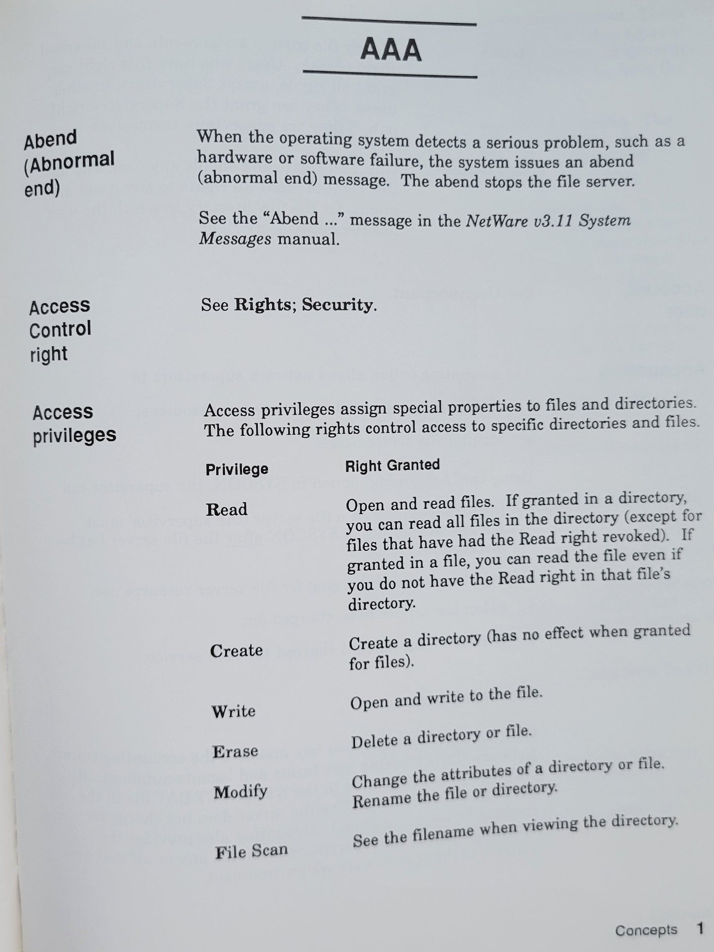 Vintage - NOVELL Netware Version 3.11 Concepts
