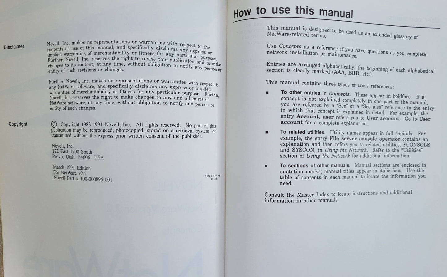 Vintage - NOVELL NetWare Concepts, Version 2.2