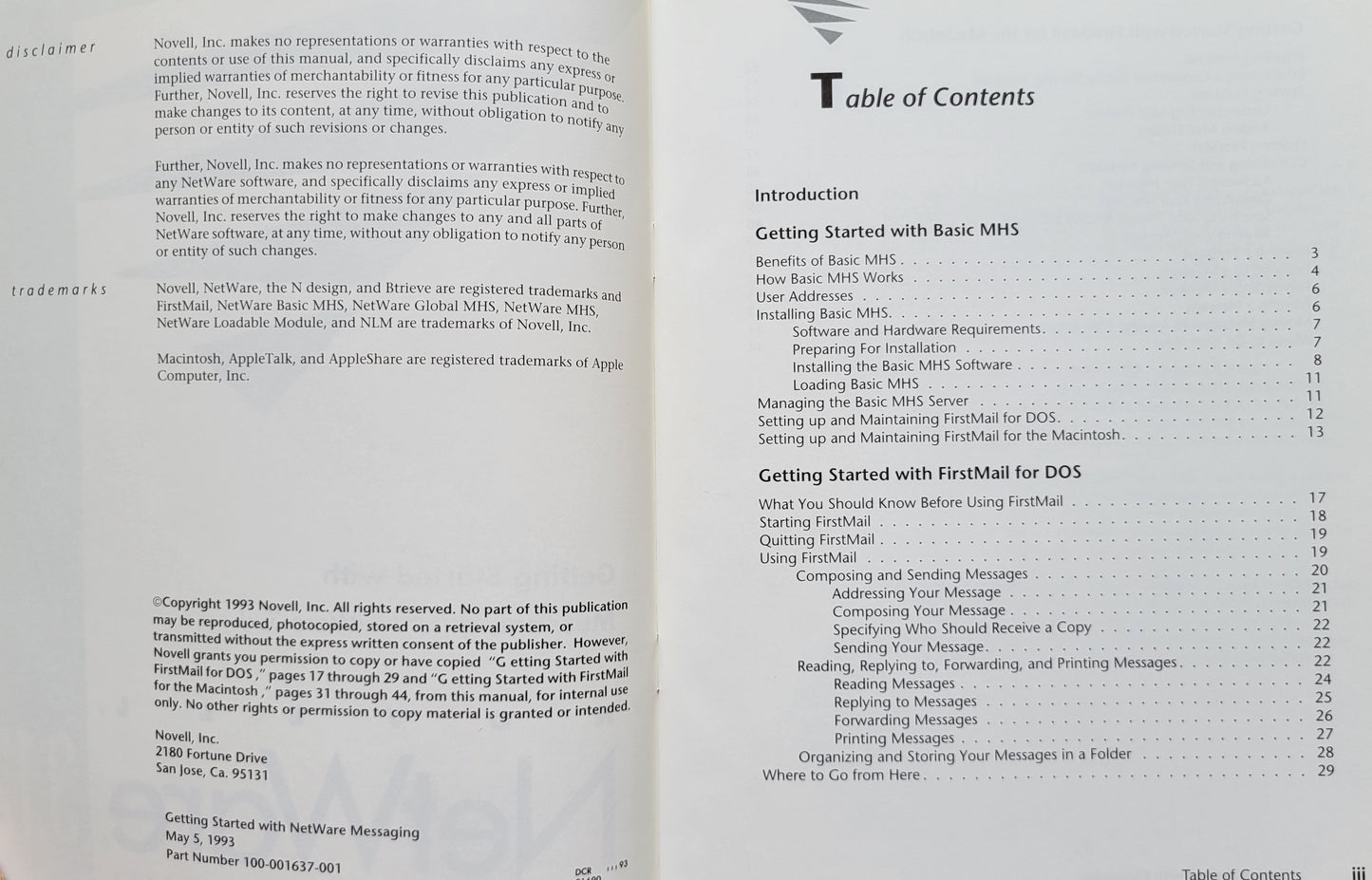 Vintage - NOVELL NetWare Getting Started with Messaging