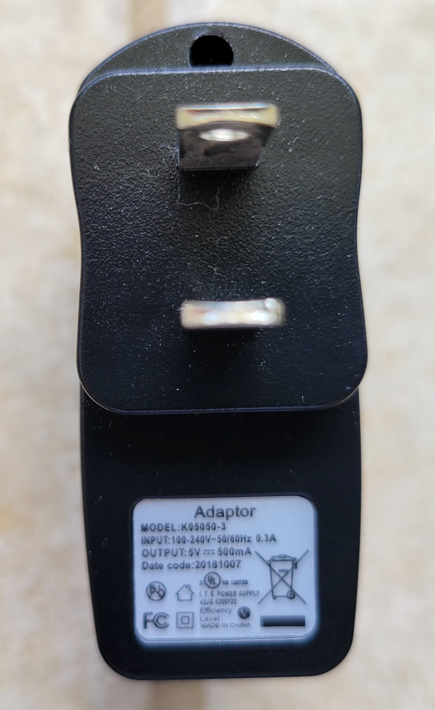 AC USB Adapter, 5V and 0.5A