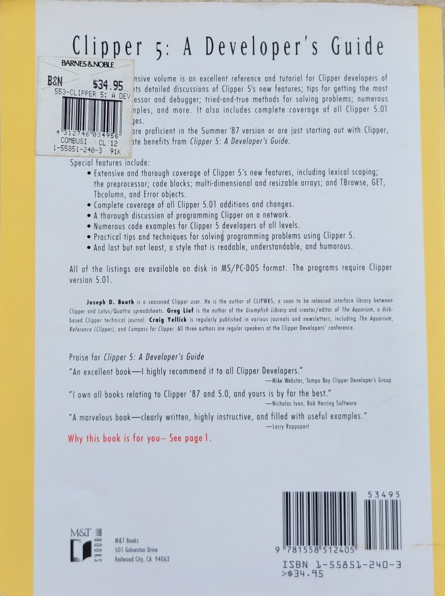 Clipper 5: A Developer's Guide (DBMS Magazine's Database Foundations Series)