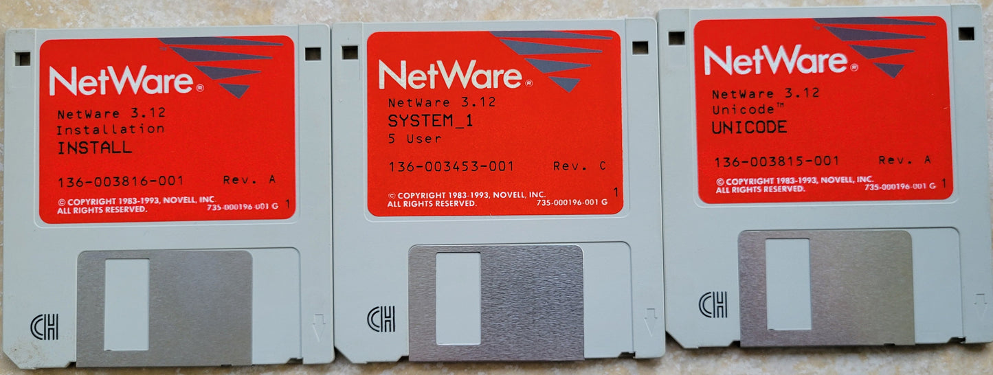 Vintage Floppy Diskette - NOVELL NetWare 3.12 Install, 1993