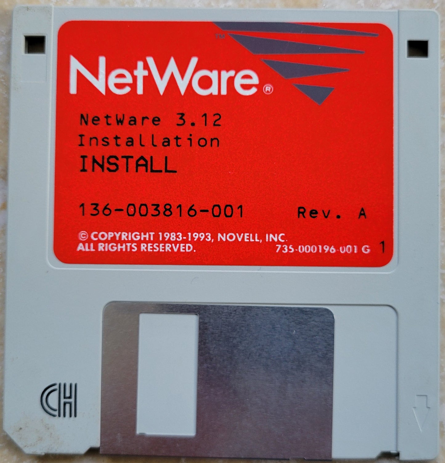 Vintage Floppy Diskette - NOVELL NetWare 3.12 Install, 1993
