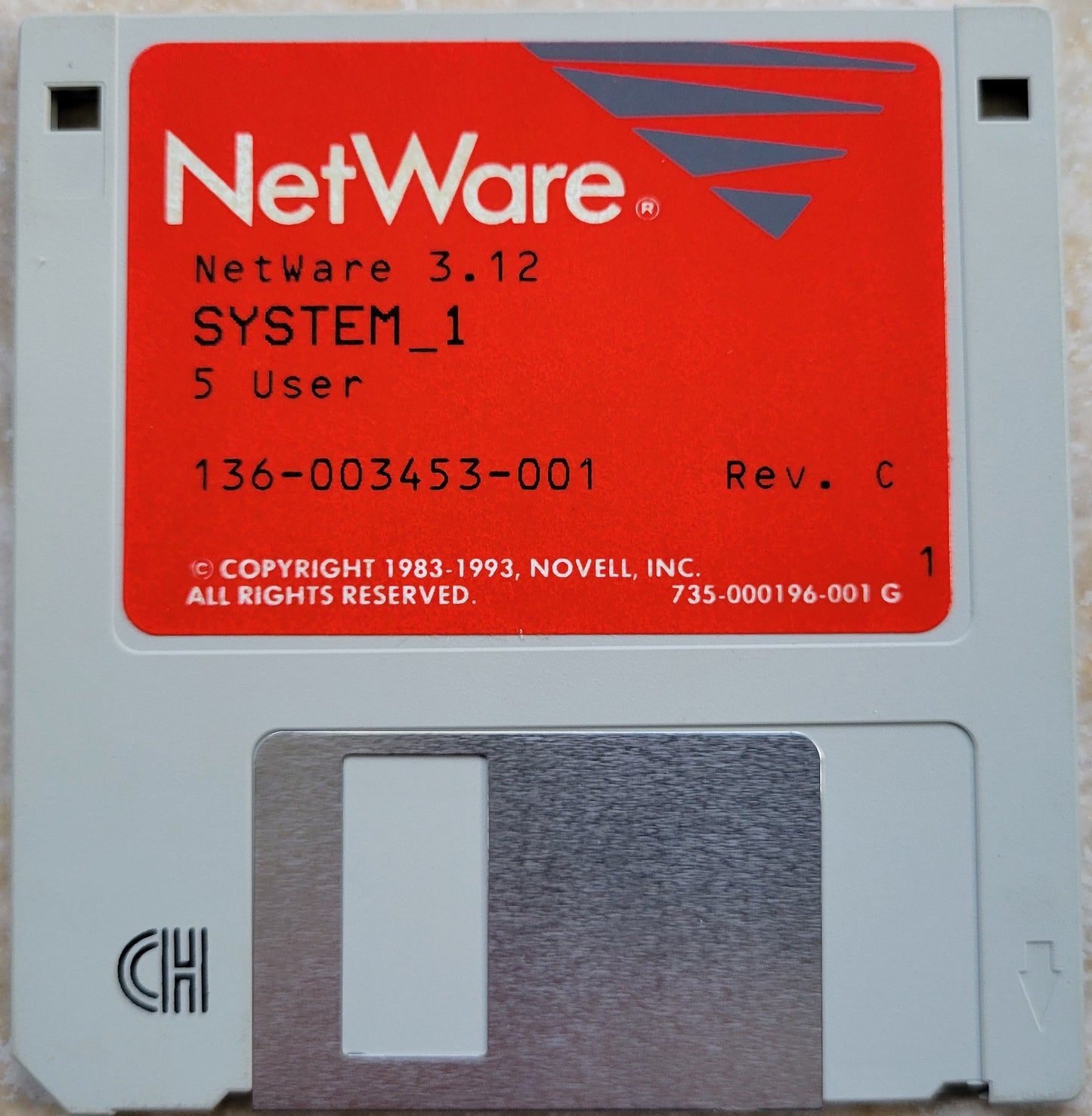 Vintage Floppy Diskette - NOVELL NetWare 3.12 Install, 1993