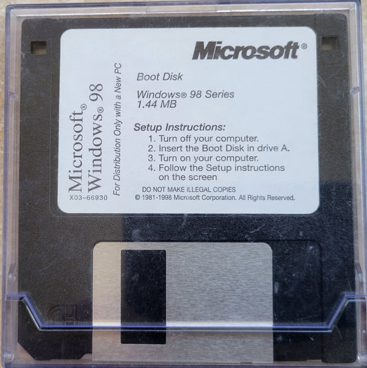 Vintage Floppy Diskette - Microsoft Windows 98 Boot Disk