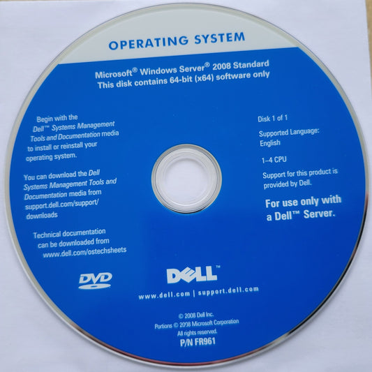 Microsoft Windows Server 2008 Standard 64-bit (x64) DVD  P/N FR961