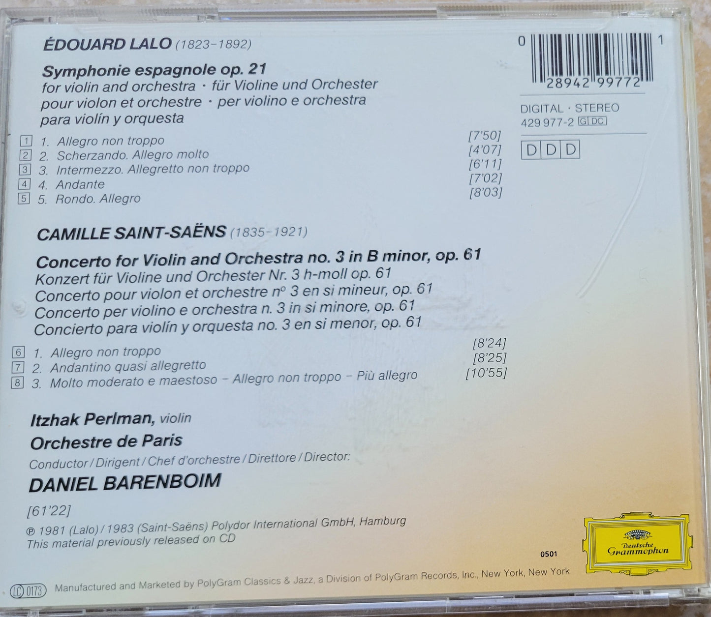 2. Music CD - Edouard Lalo: Symphonie Espagnole, Saint-Saens: Violin Concerto No. 3, 1983