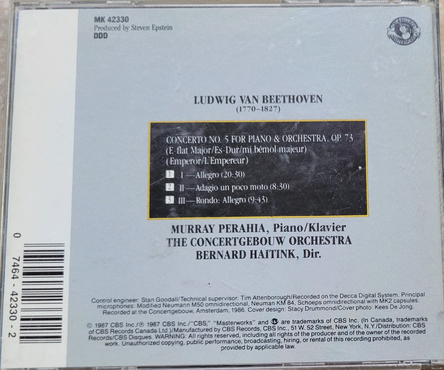 Music CD - Beethoven: Piano Concerto No. 5, Emperor, Bernard Haitink, 1987