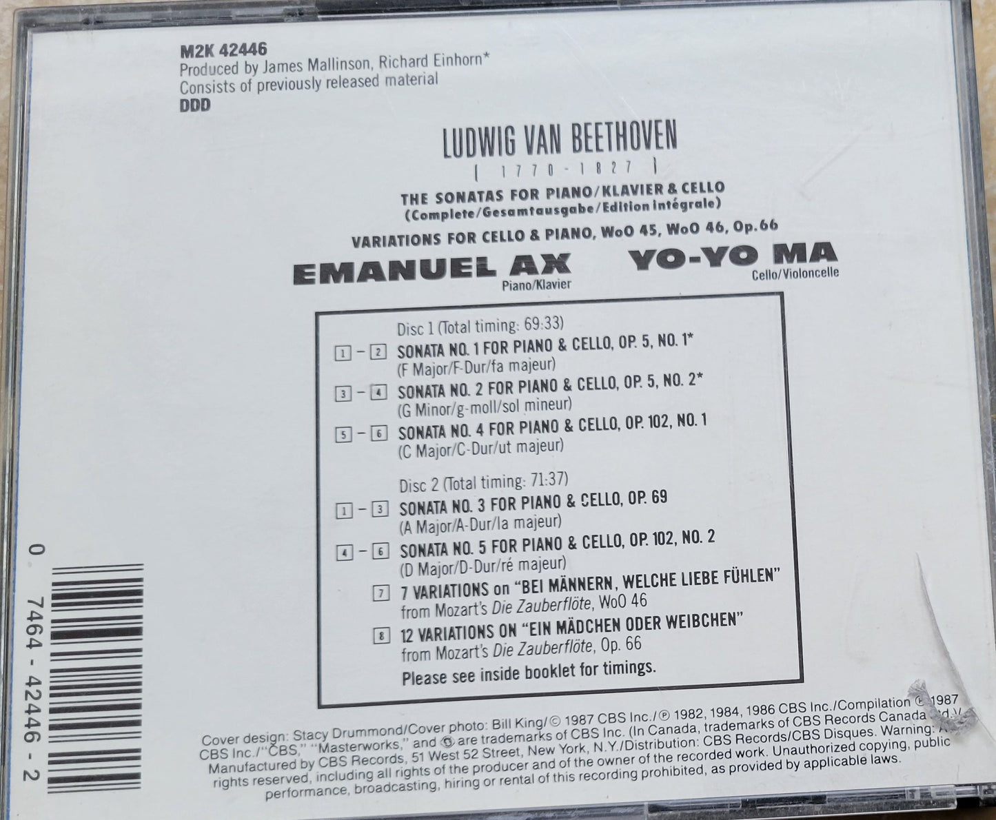 2. Music CD - Beethoven: Sonatas for Piano and Cello, 2 CDs, 1987