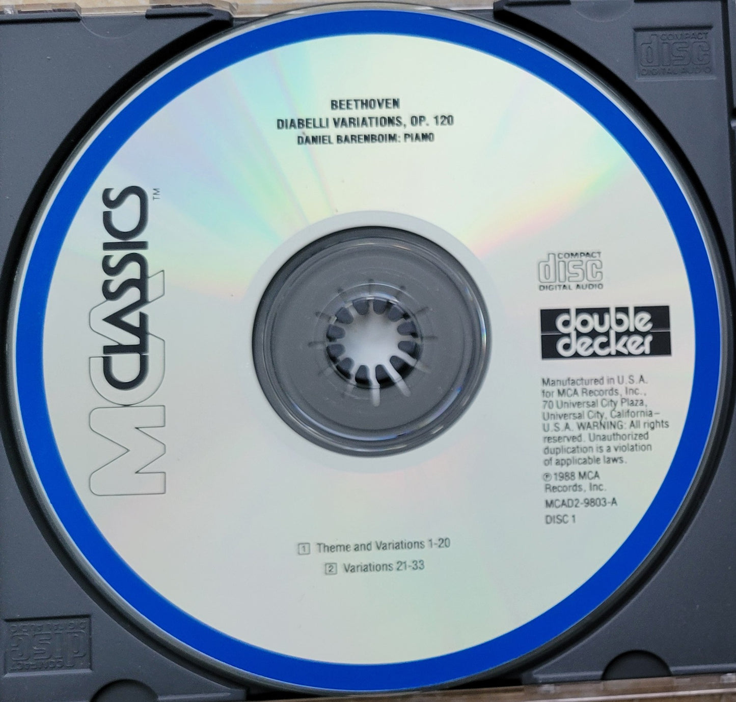 Music CD - Beethoven: Diabelli Variations, Daniel Barenboim, 1988