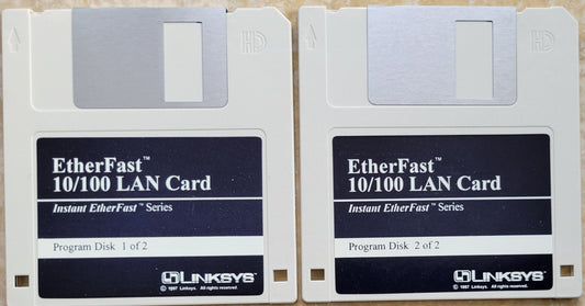 Vintage Floppy Disk - Linksys EtherFast 10/100 LAN Card Program Disks, 1997