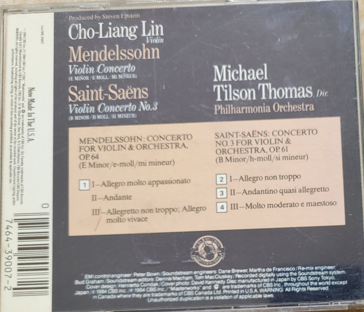 2. Music CD - Mendelssohn: Violin Concerto, Cho Liang Lin, 1984